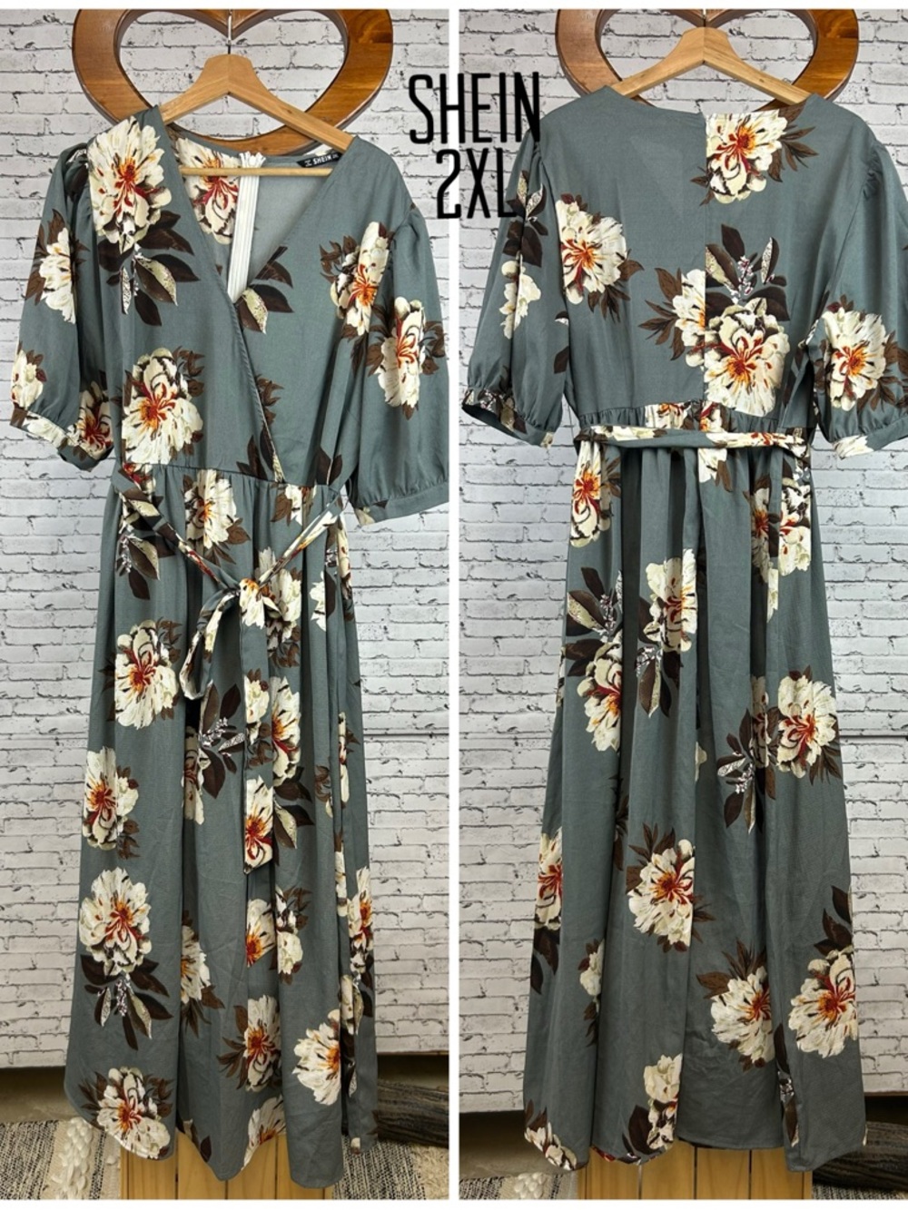 SHEIN | Dusty Teal Floral Wrap Maxi Dress size 2XL
